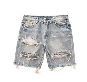 ผู้ผลิตเสื้อผ้าสตรีทแวร์ กางเกงยีนส์ขาสั้นทรงสลิมฟิตสไตล์วินเทจ ขาดๆ ซีดๆ สำหรับผู้ชาย - Product Image 1