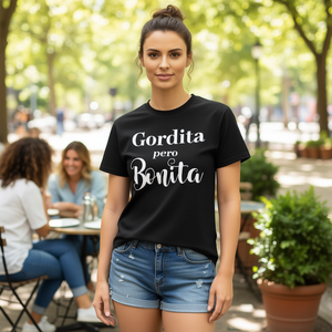 T-shirt promotionnel Gordita Pero Bonita noir pour femme grande taille - Product Image 3