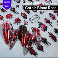 Nouveaux autocollants pour ongles en gel souple 5D personnalisables, style gothique d'inspiration française, rose rouge sang, en relief, pour Halloween