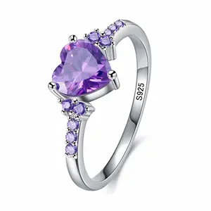 女士珠宝戒指紫水晶心锆石情人节礼品紫水晶戒指