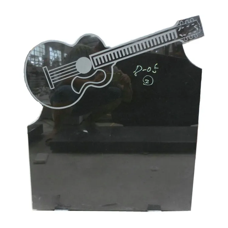 Custome Made China Shanxi Black Granite Guitar Tombstone Gravstone Monument Memorial Stone