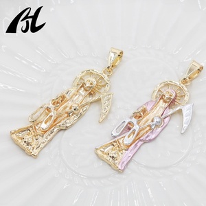 산타 무에르테 그림 사신 펜던트 오로 라미나도 블랑코 종교 황동 메달 산티아마 무에르테 보석 - Product Image 2