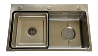 Évier de cuisine moderne tendance de luxe en acier inoxydable SUS304, évier multifonction à cuve unique avec cuve rectangulaire