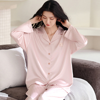 Nouvel ensemble de pyjama décontracté pour femme en soie glacée de haute qualité, pull à col réversible et pantalon long, idéal pour la maison