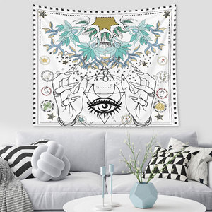 Tapiz de pared personalizado de tela de poliéster psicodélico bohemio con diseño de cartas del <span class=keywords><strong>Tarot</strong></span> Sol Luna Plantas Nymph - Product Image 4