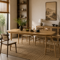 Table à manger cannelée rectangulaire en bois avec coins arrondis, pieds coniques, style moderne minimaliste, 8 places pour salle à manger