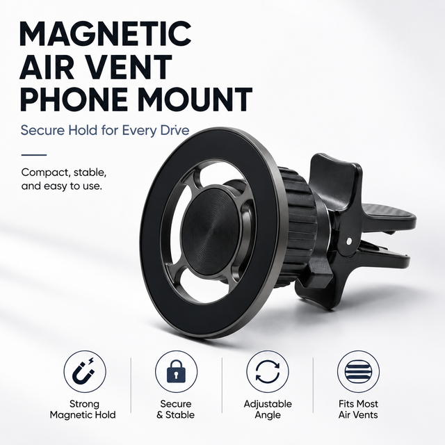 Hollow Spoke Frame Suction Cup Car Vent Phone Mount Metallic Outer Rim Clip-on Design 360 Degree Rotation Multi-Function for All