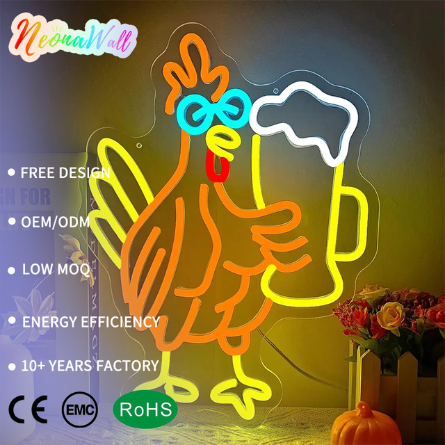 Neonawall Custom Beer Cock LED Neon Sign IP65 USB Dimmable 2-Year Warranty Rooster Light Man Cave Bar Birthday Christmas Wall