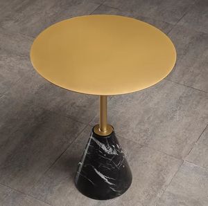 Table basse en marbre moderne française pour salon et bureau à domicile, finition dorée, meubles de salle à manger - Product Image 2