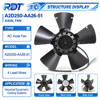 Nouveau ventilateur axial industriel AC A2D250-AA26-51 250 mm 400 V triphasé 160 W haute vitesse avec roulement à billes pour système de ventilation de cabinet