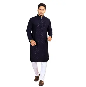 High Quality Wedding Party Causal Wear Rayon Design Franchico Men's Traditional & Heavy Kurta With Pajama Supplier Wholesale