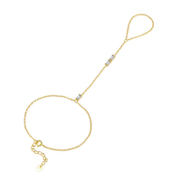 Élégant bijoux fins bague main chaîne ensemble perle Zircon étoile quatre pétales fleur 925 bague en argent Sterling chaîne Bracelet pour les femmes