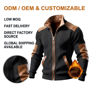 Chaqueta de <span class=keywords><strong>hombre</strong></span> con bloques de color, forro polar, cremallera completa, cuello alto, abrigo informal cálido para invierno y otoño, con logo personalizado, ropa exterior oversize al por mayor - Product Image 1