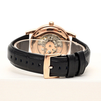 Montre mécanique automatique pour homme, squelette, or rose, cadran blanc creux, bracelet en cuir, étanche 30M, montre de luxe pour affaires
