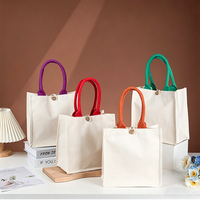 Sac fourre-tout en toile de coton épaisse personnalisable, sac à main vierge avec poignées contrastées et fermeture à bouton en bois, idéal pour les cadeaux et les expositions