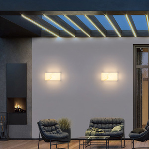 Lampe murale extérieure en marbre artificiel, lumière LED à détection de mouvement pour villa, cour, balcon - Product Image 2