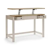 Escritorio de Computadora Estilo Rústico con Altura Ajustable, Mesa de Escritura con Tapa Elevadora y 2 Cajones, Estación de Trabajo para Oficina en Casa