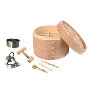 Mini utensílio de cozinha de 10 polegadas, cesta de bambu de 10 polegadas ou 2 tier, utensílio de cozinha de aço inoxidável