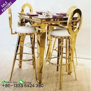 Sıcak satış olay ziyafet düğün mobilya kokteyl paslanmaz çelik altın tabureleri açık lüks Bar masa ve sandalyeler