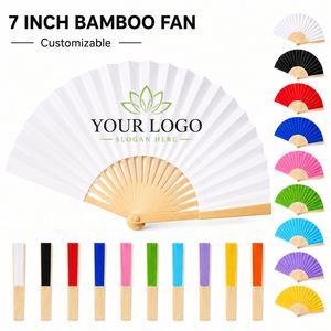 Abanicos de Papel y Bambú Plegables de 23 cm, Multicolores, con Logotipo Personalizado Impreso, Abanico de Tela de Seda y Madera para Regalos de Boda, Gran Venta - Product Image 1