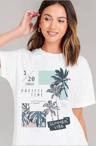 <b>Women's</b> <b>Navy</b> Blue T Shirt Short Sleeve Crew Neck Casual <b>Top</b> Printed Detail Soft Fabric Regular Fit Everyday Fashion Clothing - Product Image 3