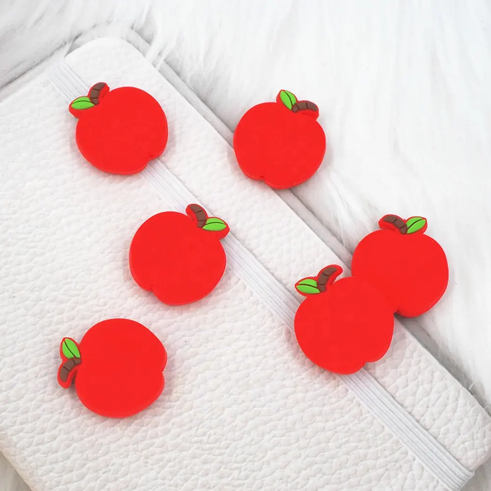 New Product Food Grade Soft Material Red Color Apple Teacher Focal Chew Silicone Beads For Pen Making