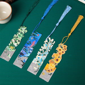 Marque-pages <span class=keywords><strong>en</strong></span> métal émaillé rigide imprimés UV, série Peintures Célèbres, motif floral, pour étudiants, marque-pages de lecture, culturel - Product Image 6