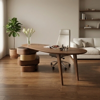 Bureau de direction moderne minimaliste de style italien en noyer, avec tiroirs rotatifs vintage, idéal pour l'étude et le travail.