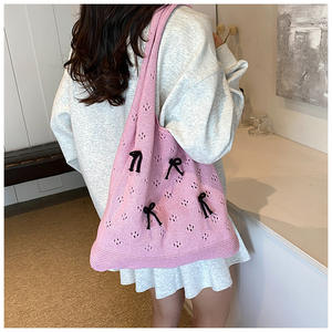 กระเป๋าถือถักกลวงสีเบจสไตล์สดใสและน่ารัก - Product Image 6