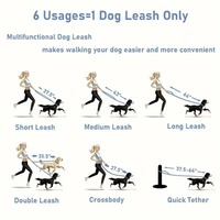 Laisses pour chiens standard imperméables de 5 pieds/6 pieds de longueur avec 2 crochets réglables pour chiens de petite, moyenne et grande taille