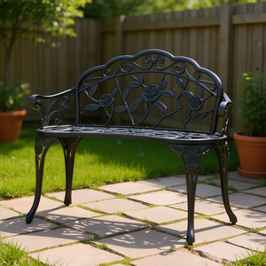 Banco de jardín de metal de 38,8 pulgadas con respaldo y reposabrazos para patio, muebles de exterior, estilo tradicional, apariencia antigua - Product Image 2