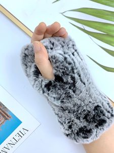 Gants sans doigts en fourrure de lapin Rex véritable, doux et chauds pour l'hiver, mitaines thermiques tricotées à demi-doigts pour femmes, pour la conduite et la frappe au clavier - Product Image 6