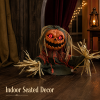 SIPKLR 20'' Décoration d'Halloween : Épouvantail Citrouille Effrayant avec Yeux Rouges Lumineux et Sons Terrifiants pour Jardin et Maison Hantée
