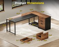 Bureau d'ordinateur en forme de L SENYU, surface en bois, structure en métal avec tiroirs de rangement, table d'écriture pour le bureau à domicile