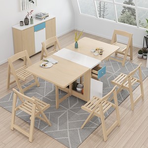 NKAHS Modern Scandinavian Wood <b>Dining</b> Table <b>Set</b> with Foldable Chairs and Storage Drawer for Small Apartment Use - Product Image 3