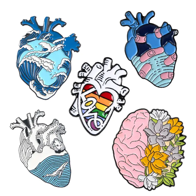 Pin bros Hati anatomis pin Enamel neurlogi jantung anatomi medis untuk pin kerah lencana tas dokter dan suster