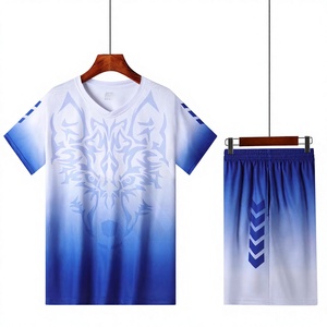 Men's Gradient V-Neck Short Sleeve <b>T</b>-<b>Shirt</b> and Shorts Set Moisture Wicking Polyester Sporty Summer Activewear Front <b>Wolf</b> Print - Product Image 1