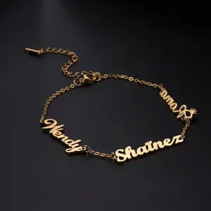 Pulseira do infinito com inicias 18k, bracelete para mulheres e meninas com 3 nomes banhados a ouro