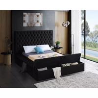 Lit de rangement capitonné en velours, design européen, vente chaude, vente en gros d'usine, pour chambre à coucher, taille Queen/King, couleur noire