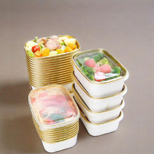 ชามกระดาษเคลือบทองแบบใช้แล้วทิ้ง เกรดสำหรับอาหาร ภาชนะใส่อาหารแบบนำกลับบ้าน ชามใส่สลัด บรรจุภัณฑ์กระดาษคราฟท์แบบเร็ว - Product Image 2