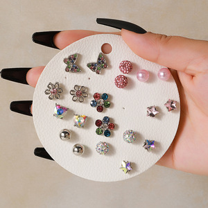 Fashion Stud <b>Earrings</b> Set 12 Pairs Geometric Flower Pearl Diamond For Women Gift Zinc Alloy Steel <b>Post</b> Claw Setting - Product Image 2