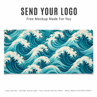 Serviette de plage en coton 100% turquoise à motif vague, impression numérique personnalisée, prix direct usine, haute densité (350-500 GSM), vente directe usine