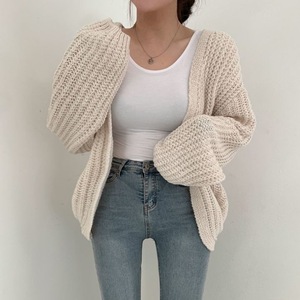 <span class=keywords><strong>Pull</strong></span> en tricot épais gris de style coréen Y2K personnalisé pour femmes, cardigan long décontracté à <span class=keywords><strong>manches</strong></span> <span class=keywords><strong>évasées</strong></span> et devant ouvert - Product Image 2