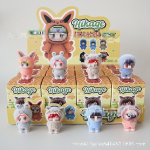 Figura de juguete Chibi flocada de caja sorpresa con disfraz de animal con capucha y orejas de conejo, set de caja misteriosa en tonos pastel para decorar escritorio y estantería - Product Image 4