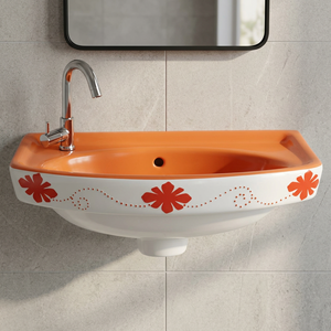 Lavabo Cuadrado de Cerámica con Estampado Floral, Lavabo Artístico para Colgar en la Pared, para Proyectos de Hoteles, Villas y Resorts, Venta al Por Mayor - Product Image 4