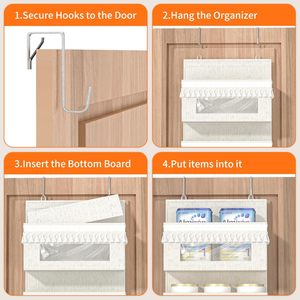 5 Tier Over The Door Organizer <b>Storage</b> <b>Rack</b> With Clear Window Beige Linen Hanging Closet Organizer For Baby Products Toiletries - Product Image 6
