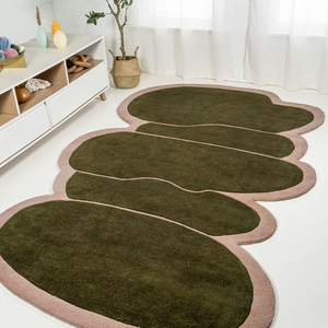 Handmade Modern Wool Accent Carpet Custom Abstract Green and Pink Area <b>Rug</b> Washable for Home or Picnic Use - Product Image 2