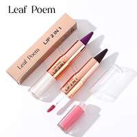 Leaf Poem Kit de maquillage et accessoires de beauté pour femmes, comprenant Rouge à lèvres mat double embout 2 en 1, Gloss à lèvres pailleté et Crayon à lèvres