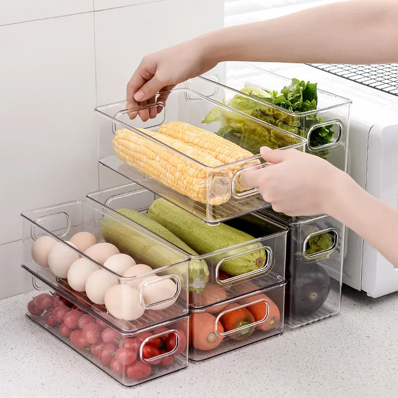 8pack Amazon Best Seller BPA Free Custom Clear Plastic Fridge Storage Drawer Organizer Pull Out with Lids