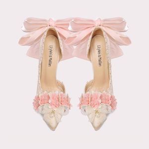 Nuevos Zapatos de Novia de Tacón de Aguja con Punta en Pico y Lazo Color Champán para Mujer - Product Image 3